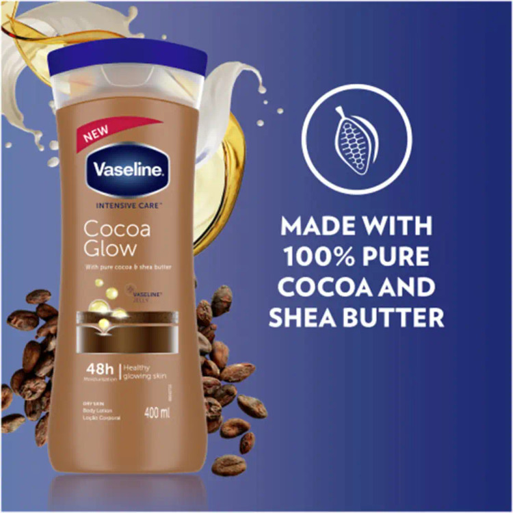 لوسیون بدن وازلین(Vaseline) مدل عصاره کاکائو (Cocoa Glow) درخشان و نرم کننده فروشگاه ویونا