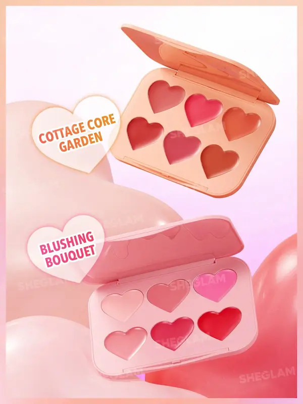 قیمت خرید مناسبرژگونه و رژلب جامد قلبی 6 رنگ مدل cottage core garden شیگلم اصل اورجینال